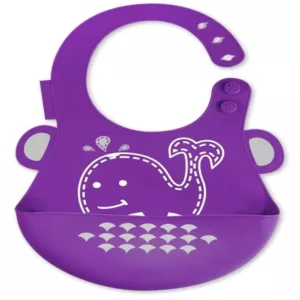 Babador Em Silicone com Cata Migalhas Baleia Lilás - Marcus & Marcus