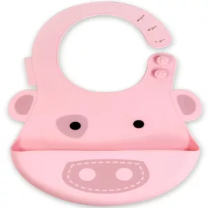Babador Em Silicone com Cata Migalhas Porquinha Rosa - Marcus & Marcus
