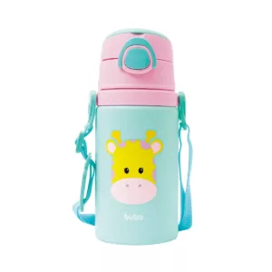 Garrafa Alumínio com Canudo Animal Fun Girafa 420ml - Buba