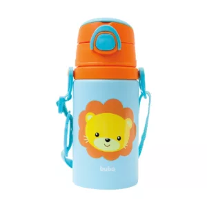 Garrafa de Alumínio com Canudo Animal Fun Leão 450ml - Buba
