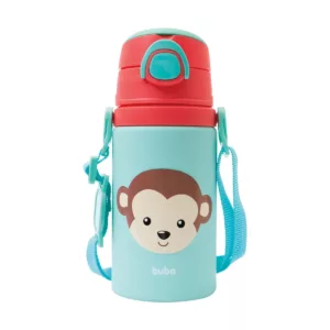 Garrafa Alumínio com Canudo Animal Fun Macaco 450ml - Buba