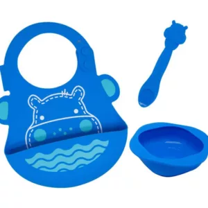 Kit Três Peças 100% Silicone Hipopótamo Azul - Marcus & Marcus