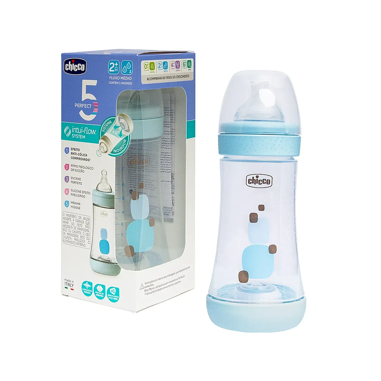 Mamadeira Perfect 5 240ml Azul - Chicco - AmarAmar