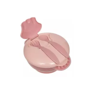 Kit Treinamento P/ Refeição Tigela com Tampa + Colher Rosa - Buba