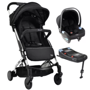 Carrinho de Bebê Zap Metal Prata + Bebê Conforto Materna Preto + Base Isofix - Burigotto