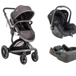 Carrinho de Bebê Quantum Melage Preto + Bebê Conforto + Base - Kiddo