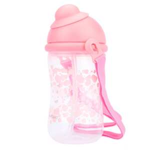 Garrafa com tampa retrátil e cordinha 400ML Vaquinha/Rosa Pimpolho