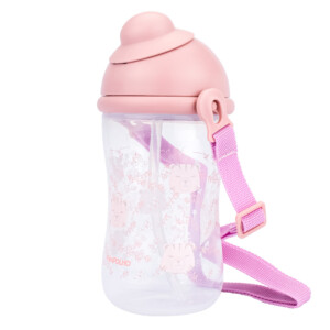 Garrafa com tampa retrátil e cordinha 400ML Tigre/Rosa Pimpolho