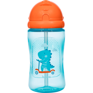 Garrafinha com Canudo de Silicone 400ml 12m+ Dino Azul - Buba