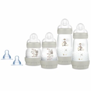Kit 4 Mamadeiras Easy Start Anticólica Cinza e 2 Bicos Adicionais - Mam