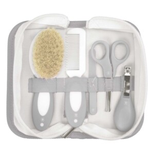 Kit Cuidado Para o Bebê Com Escova de Cerdas Naturais + Necessaire Cinza - Pimpolho