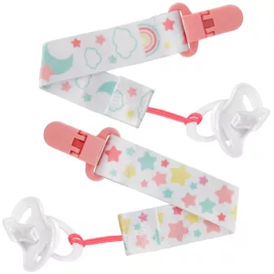 Kit com Dois Prendedores de Chupeta Estrelas Rosa - Buba