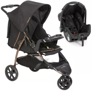 Carrinho de Bebê Cross Trail Preto Cobre+Bebê Conforto Grid Preto - Galzerano
