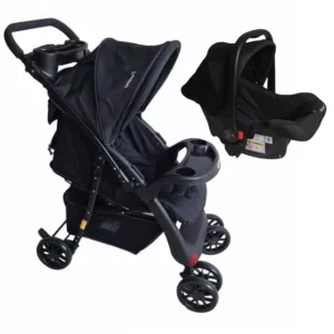 Carrinho Atena Reversível Preto + Bebê Conforto Nina - Passear