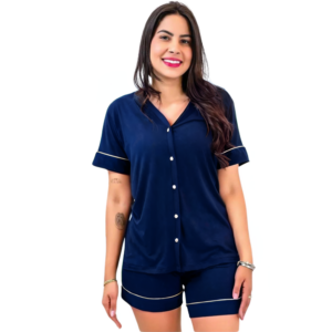 Pijama Americano Modal Com Short Azul Marinho - Bello Sonhos