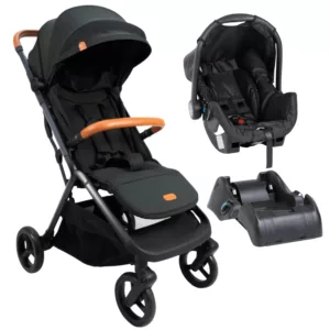 Carrinho Alpe Preto + Bebê Conforto Grid Black + Base - Galzerano