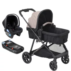Carrinho Revert 22 Capuccino + Bebê Conforto Materna Lounge Preto + Base Belted - Burigotto