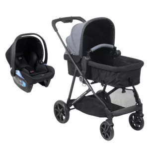 Carrinho Revert 22 Gris + Bebê Conforto Materna Lounge Preto - Burigotto