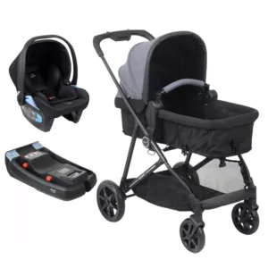 Carrinho Revert 22 Gris + Bebê Conforto Materna Lounge Preto + Base Belted - Burigotto
