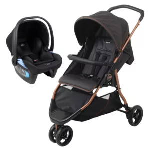 Carrinho CR3 Gray Cobre + Bebê Conforto Materna Lounge Preto - Burigotto