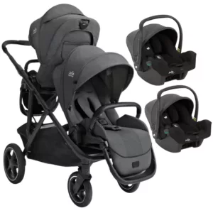Carrinho Versiti Chumbo Ebony + 2º Assento + 2 Bebê Conforto I-Snug Preto Shale - Joie