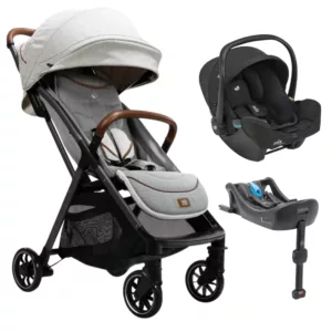 Carrinho de Bebê Parcel Signature Oyster + Bebê Conforto I-Snug Preto Raven + Base Isofix - Joie