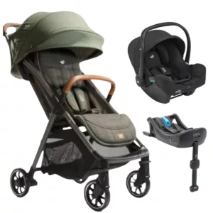 Carrinho de Bebê Parcel Signature Pine + Bebê Conforto I-Snug Preto Raven + Base Isofix - Joie