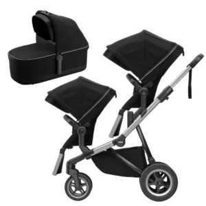 Carrinho Sleek Midnight Black + Moisés Bassinet + 2° Assento Sibling Seat - Thule