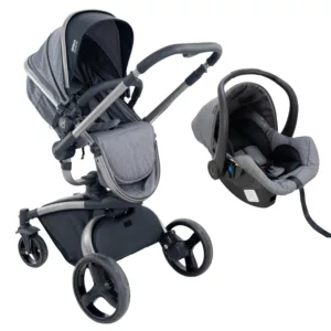 Carrinho de Bebê Vulkan Silver + Bebê Conforto Cocoon Cinza - Dzieco