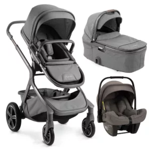 Carrinho + Moisés Demi Grow Cinza Threade + Bebe Conforto Pipa Cinza Thunder - Nuna