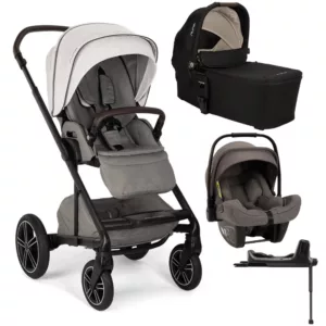 Carrinho Mixx Next Cinza Mineral + Moisés Mixx Next Preto Caviar + Bebê Conforto Pipa Next Cinza Thunder + Base Isofix Pipa Next - Nuna