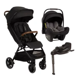 Carrinho TRVL LX Preto Caviar + Bebê Conforto Pipa Next Preto Caviar + Base Isofix Curv - Nuna