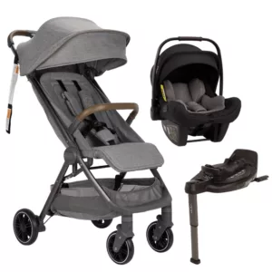 Carrinho TRVL Cinza Refined + Bebê Conforto Pipa Next Preto Caviar + Base Isofix Curv - Nuna