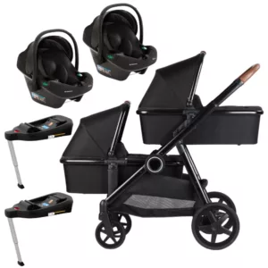 Carrinho Para Gêmeos Go 2 Black + 2 Bebês Conforto I-Prime + 2 Moisés CarryCot + 2 Base Isofix I-Prime - Kikka Boo
