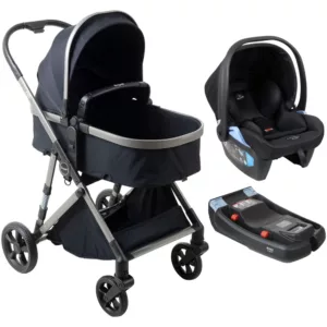 Carrinho Flip Black  + Bebê Conforto Materna Louge Preto + Base Belted - Burigotto