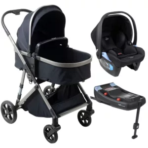 Carrinho Flip Black  + Bebê Conforto Materna Louge Preto + Base Isofix - Burigotto