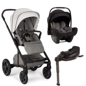 Carrinho Mixx Next Cinza Mineral + Bebê Conforto Pipa Next Preto Caviar + Base Isofix Curv - Nuna