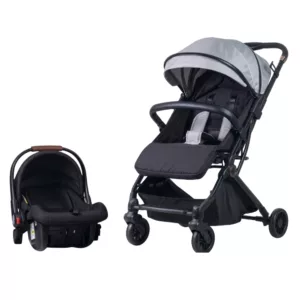 Carrinho Din Black Cinza + Bebê Conforto - Avanti