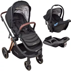 Carrinho TS Polux Preto Gold + Bebê Conforto + Base - Premium Baby