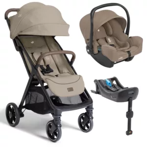 Carrinho de Bebê Parcel LX Areia Sandstone + Bebê Conforto I-Snug Marrom Cashew + Base Isofix - Joie
