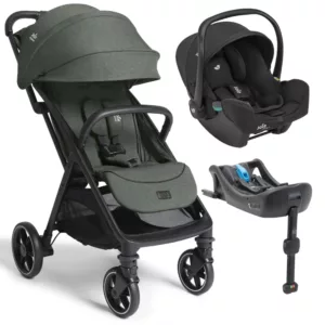 Carrinho de Bebê Parcel LX Verde Evergreen + Bebê Conforto I-Snug Preto Raven + Base Isofix - Joie
