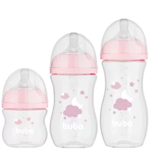 Kit 3 Mamadeiras Easy Flow Nuvem Rosa - Buba
