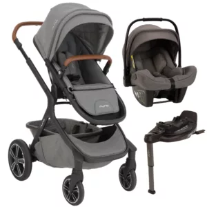 Carrinho Demi Grow Cinza Mescla Oxford + Bebê Conforto Pipa Next Cinza Thunder + Base Isofix Curv - Nuna