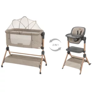 Berço E Cadeira Alta 2 Em 1 Sleat Me Beige - Kikka Boo
