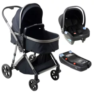 Carrinho Flip Black  + Bebê Conforto Materna Preto + Base Belted - Burigotto