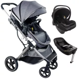 Carrinho Zoe Cinza + Bebê Conforto I-Size Atena + Base Isofix - Galzerano