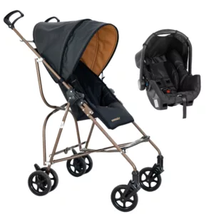Carrinho de Bebê Passeio Capri Preto Cobre + Bebê Conforto Grid Preto - Galzerano