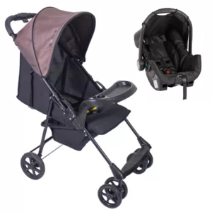 Carrinho Denver Preto Cappuccino + Bebê Conforto Grid Preto - Galzerano
