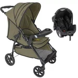 Carrinho Milano One Hand Verde + Bebê Conforto Grid Black – Galzerano