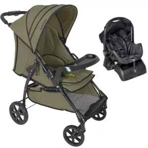Carrinho Milano One Hand Verde + Bebê Conforto Grid Black + Base – Galzerano